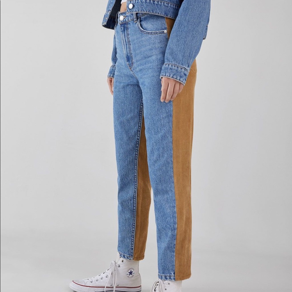 Bershka high waist mom jeans with corduroy detail